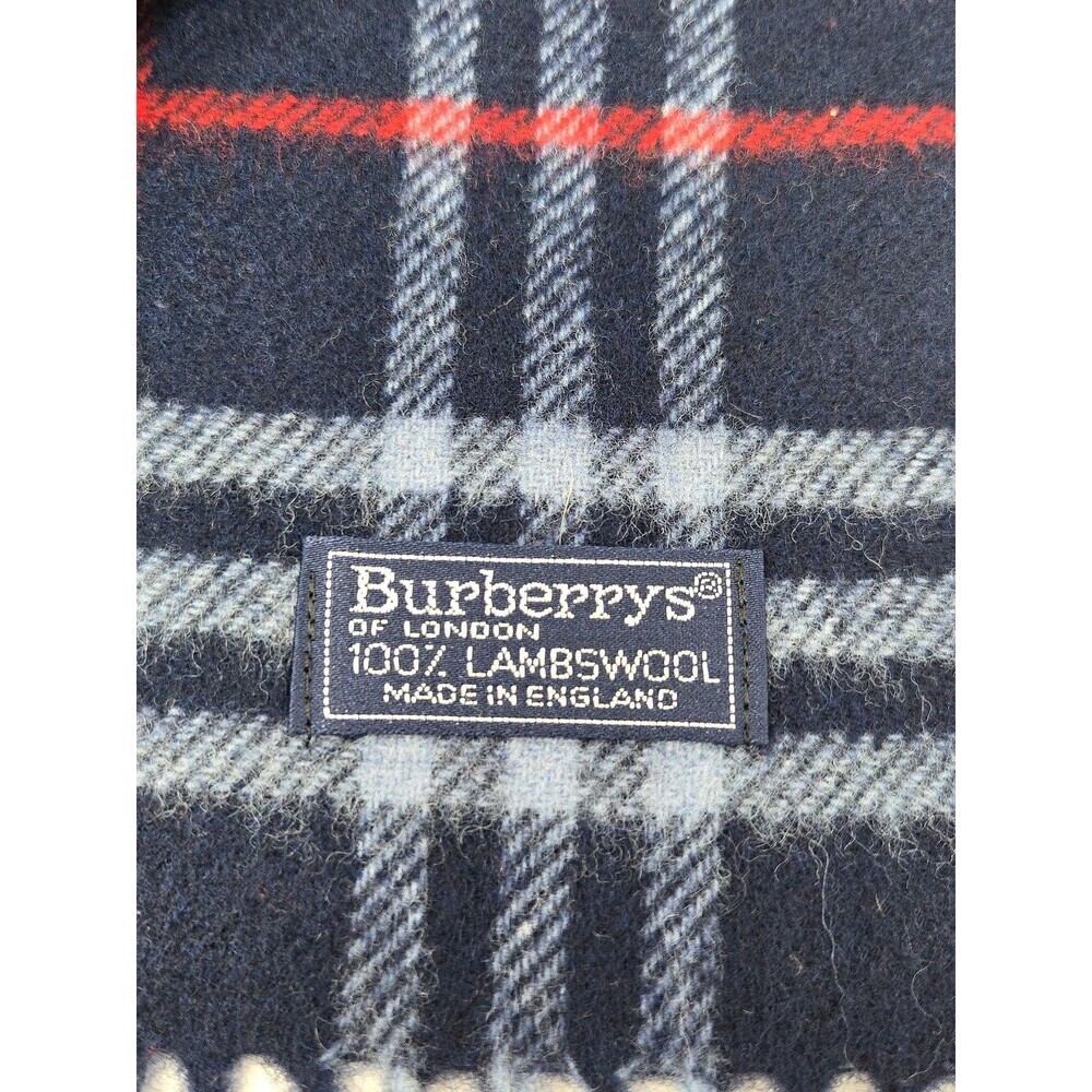 VINTAGE BURBERRYS OF LONDON AUTHENTIC BLUE RED PLAID LAMBSWOOL UNISEX OS 1990s - Picture 10 of 12